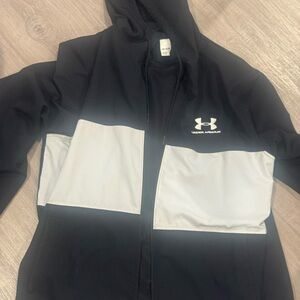 Under Armour Black and White Zip Up Windbreaker Mens Sportstyle Large